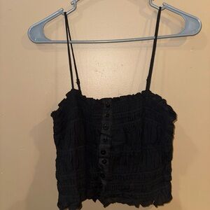 Newbury Kustom Black Button-Up Crop Top